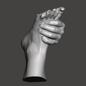 Scan 3D d'une main entourant un pied